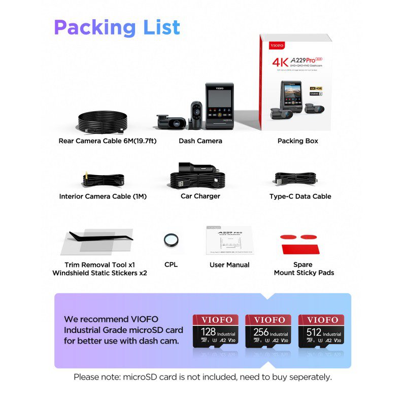 Viofo A229 Pro 4K 3-Channel Dash Cam