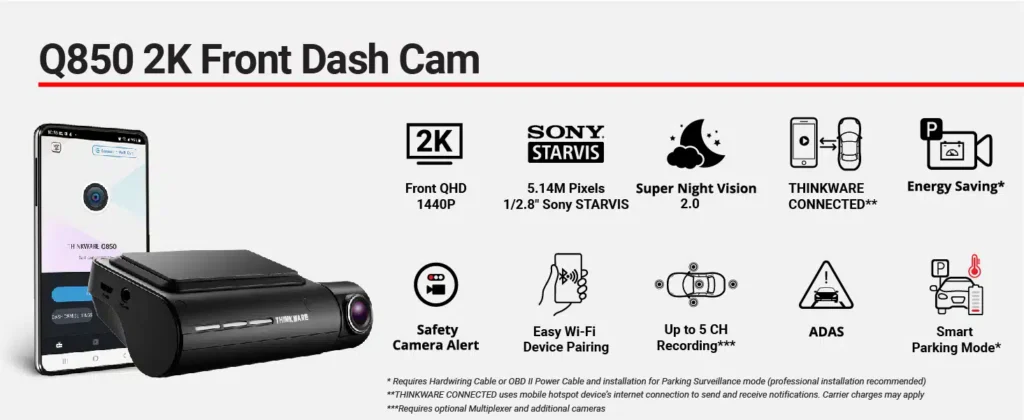 Thinkware Q850 2K QHD Front Dash Cam