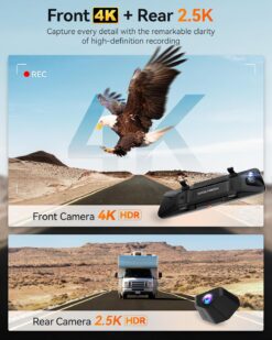 Wolfbox G900 PRO 12 Inch Dual Channel Rear View Mirror 4K Dash Cam w/ 128GB MicroSD Card - Image 2