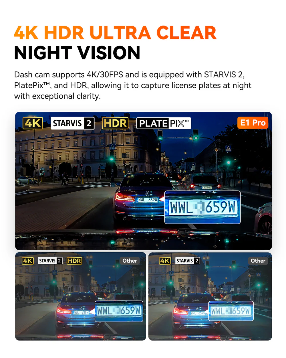 Vantrue E1 Pro 4K Mini Dash Cam, Sony STARVIS 2, PlatePix™, GPS, 5GHz Wi‑Fi, HDR, Voice Control, LTE Ready, 24/7 Parking Mode - Image 3