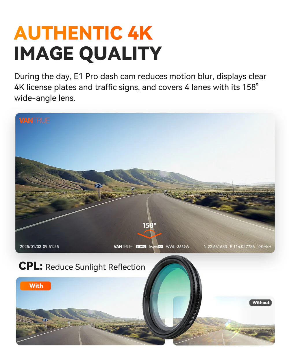 Vantrue E1 Pro 4K Mini Dash Cam, Sony STARVIS 2, PlatePix™, GPS, 5GHz Wi‑Fi, HDR, Voice Control, LTE Ready, 24/7 Parking Mode - Image 4