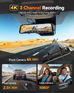 Wolfbox G900 TriPro Cabin Version 3 Channel 4K Rear View Mirror Dash Cam w/ 256GB MicroSD Card - Image 2