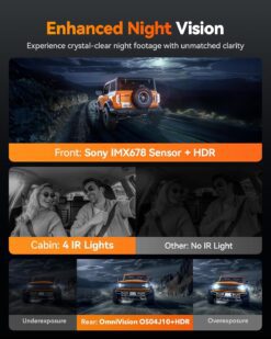 Wolfbox G900 TriPro Cabin Version 3 Channel 4K Rear View Mirror Dash Cam w/ 256GB MicroSD Card - Image 4