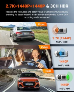 Vantrue N4S 3CH 2.7K Dash Cam with Triple Sony STARVIS 2, PlatePix License Plate Capture, 5GHz Wi‑Fi & Dual GPS Logger - Image 2