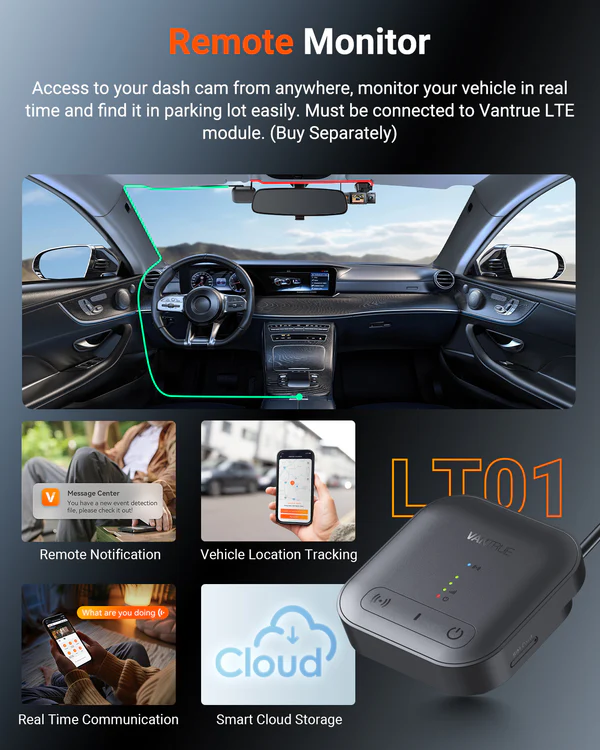 Vantrue N4S 3CH 2.7K Dash Cam with Triple Sony STARVIS 2, PlatePix License Plate Capture, 5GHz Wi‑Fi & Dual GPS Logger - Image 7