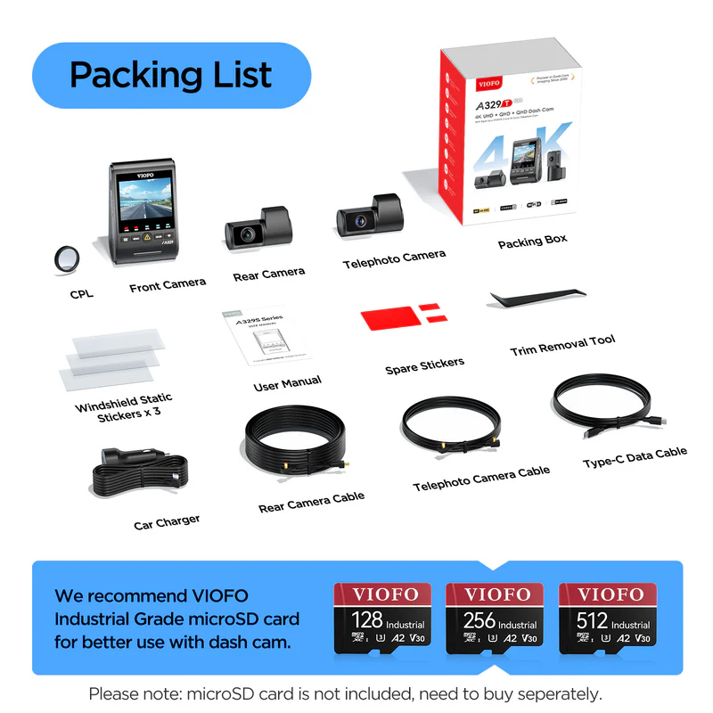Viofo A329T 4K 3-Channel Dash Cam - Sony STARVIS 2, 4x Optical Zoom, Voice Control, GPS & WiFi 6 - Image 6