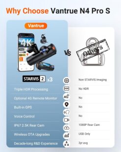 Vantrue N4 Pro S 4K Triple Channel Dash Cam with STARVIS 2, PlatePix License Plate Capture, 5GHz Wi‑Fi & GPS Tracking - Image 5