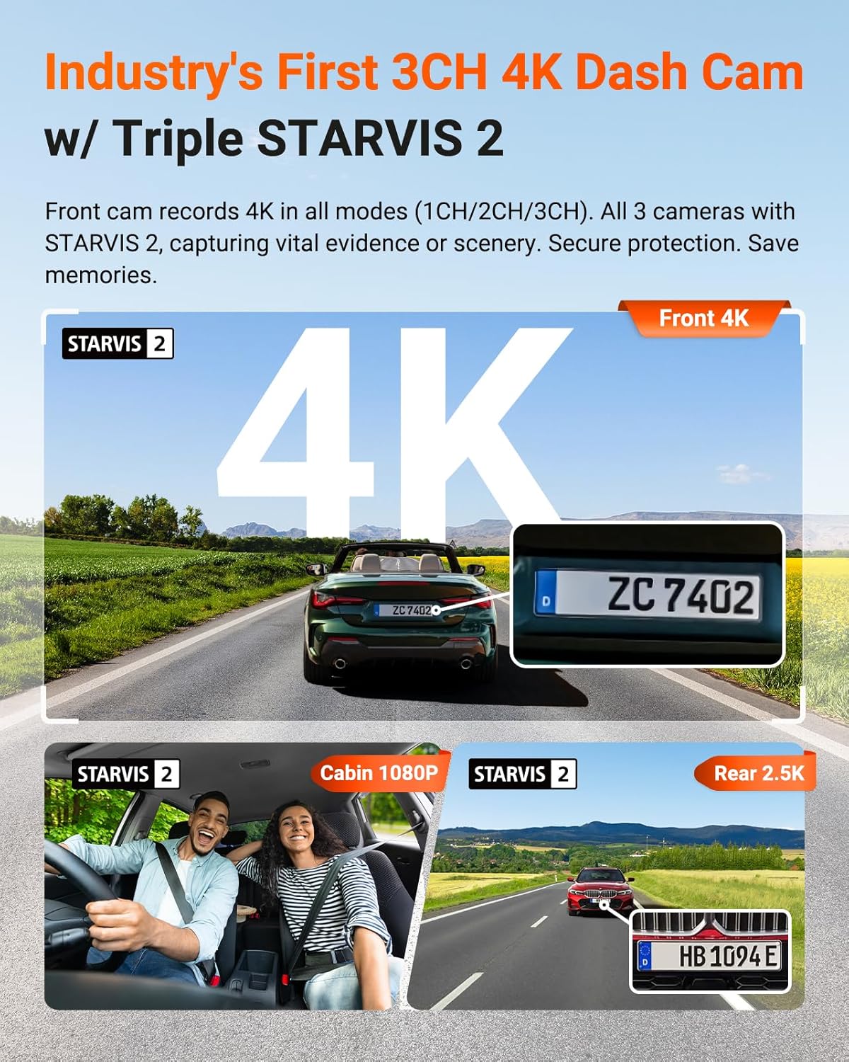 Vantrue N4 Pro S 4K Triple Channel Dash Cam with STARVIS 2, PlatePix License Plate Capture, 5GHz Wi‑Fi & GPS Tracking - Image 9