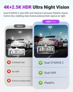 Vantrue S1 Pro Max Dual Dash Cam – 4K Front + 2.5K IP67 Rear, Dual STARVIS 2, HDR Night Vision, 5G Wi‑Fi, GPS - Image 6