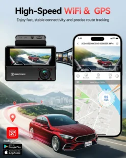 Redtiger VP20 530° 3-Channel IR Night View Dash Cam w/ 128GB MicroSD Card - Image 3