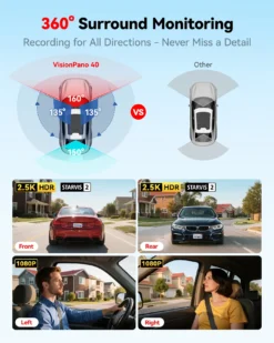 Redtiger VP40 4 Channel 2.5K Dash Cam Dual Sony STARVIS 2 HDR 5.8 Ghz WiFi Parking Monitor Dash Cam w/ 128GB MicroSD Card - Image 3
